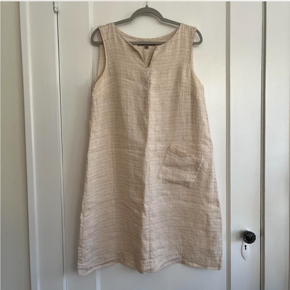 Flax 100% Linen Sleeveless Shift Dress with Pocket